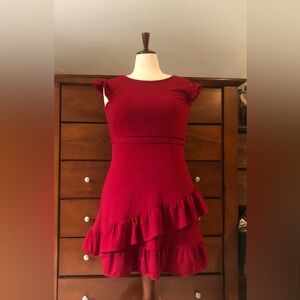 Us Angels Red Sparkle Ruffle Knit Dress